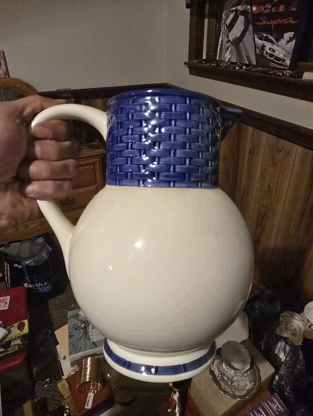 Tiffany & Co. Cream Pitcher with Blue Woven-Texture Rim